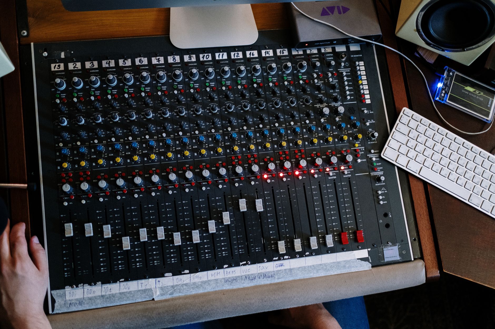 USB audio interface on home studio desk