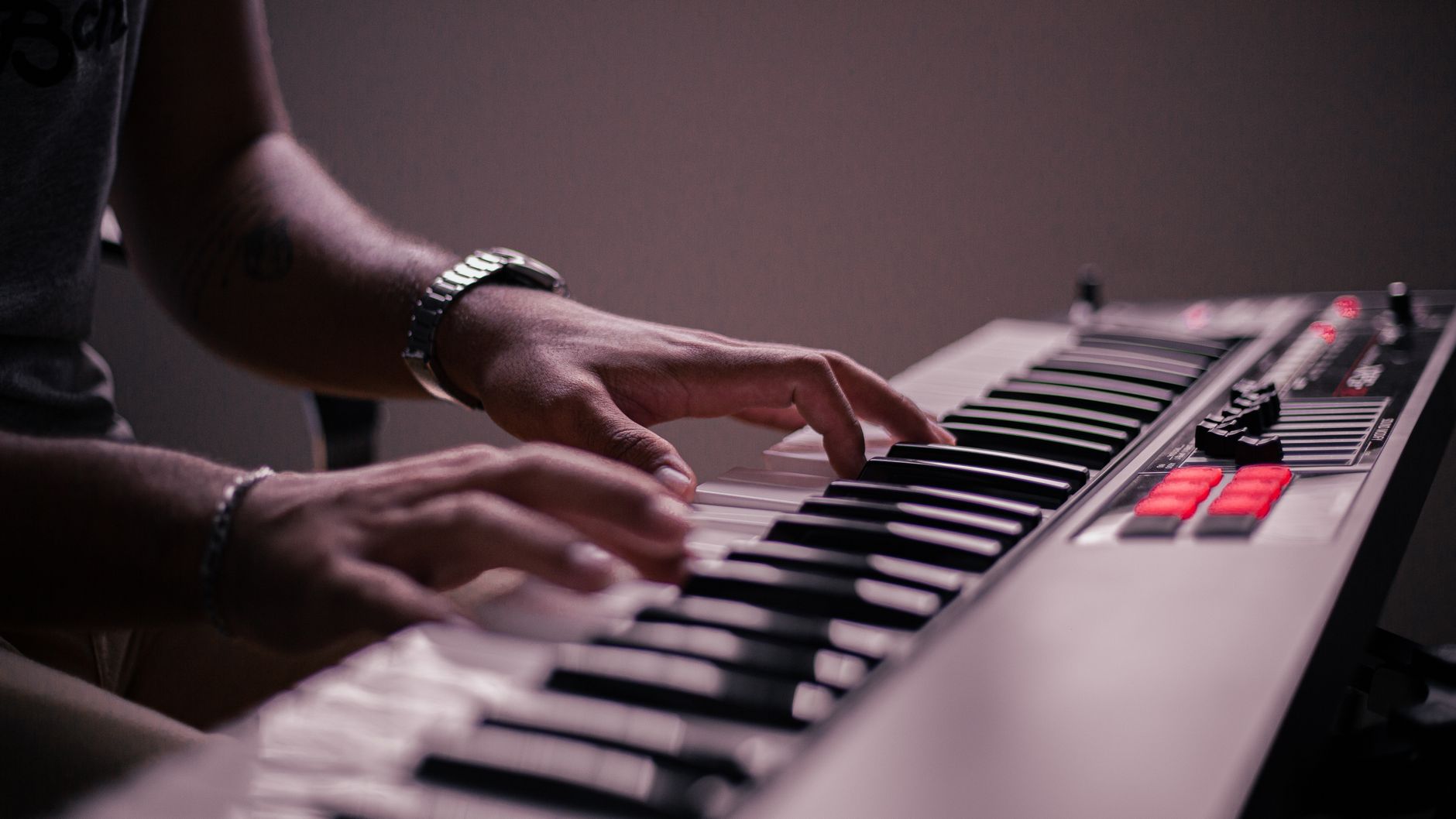 roland a-49 midi keyboard white keys close-up