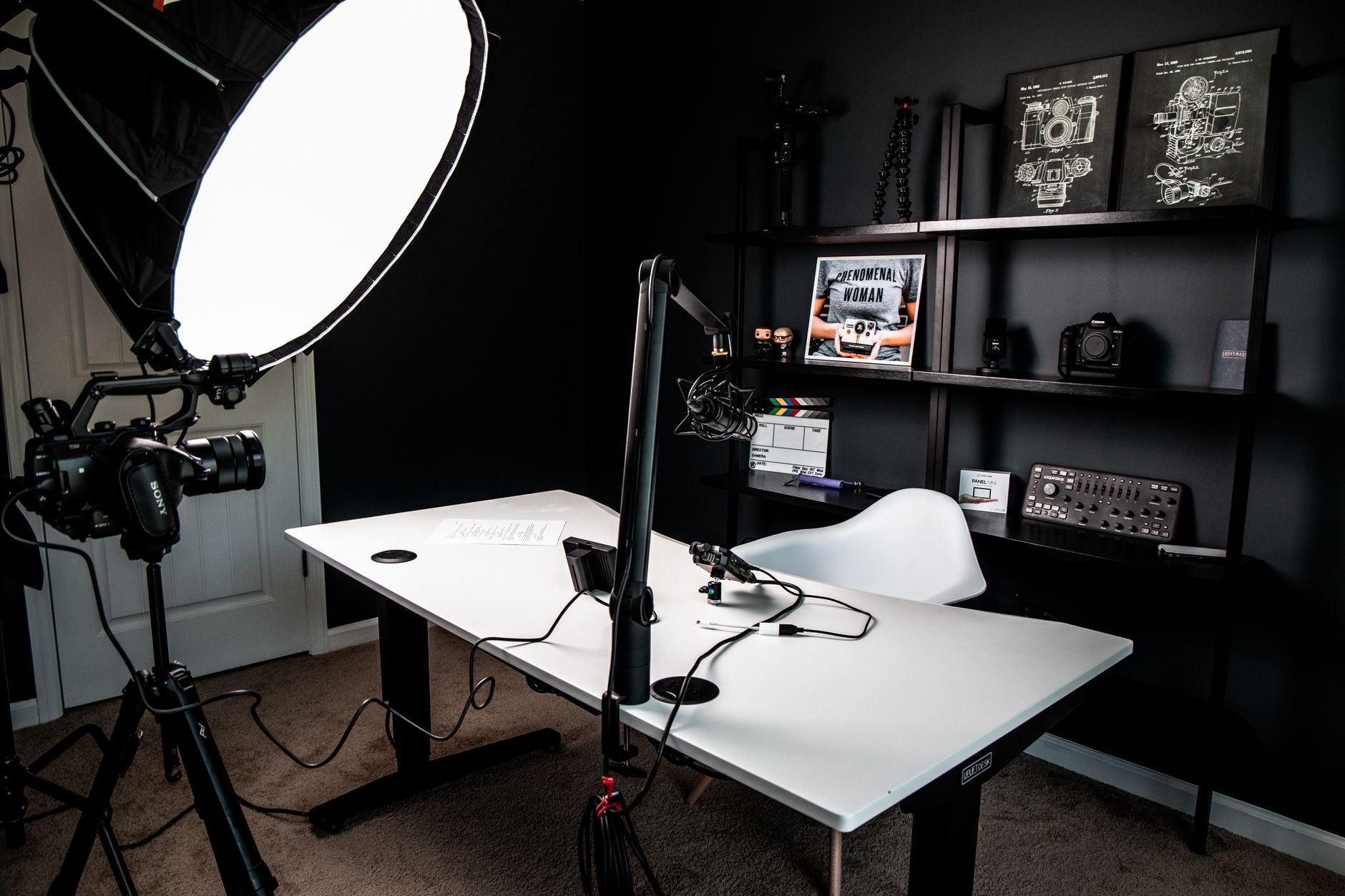dynamic microphone on desk stand home studio