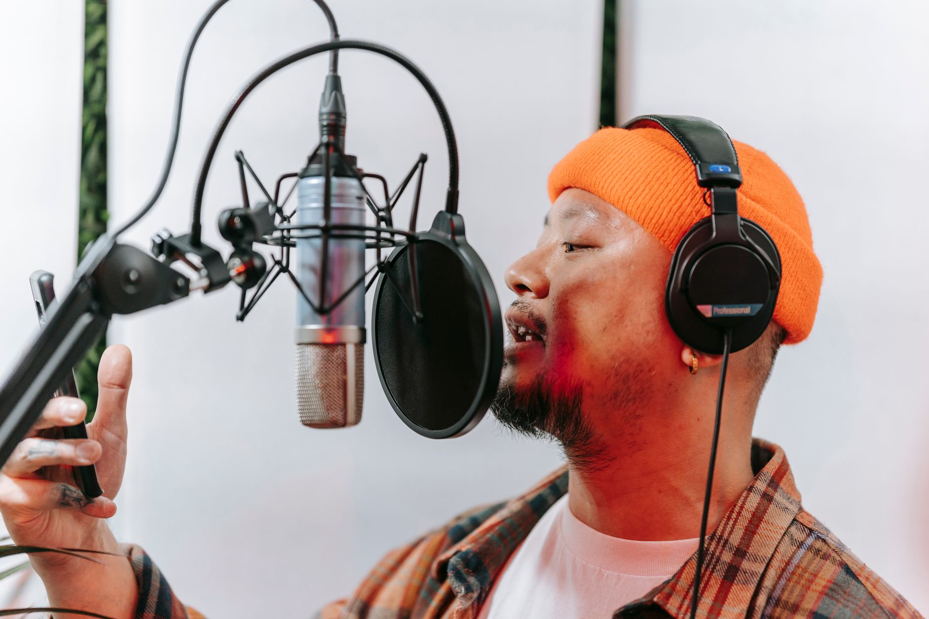 condenser microphone connected to audio interface preamp